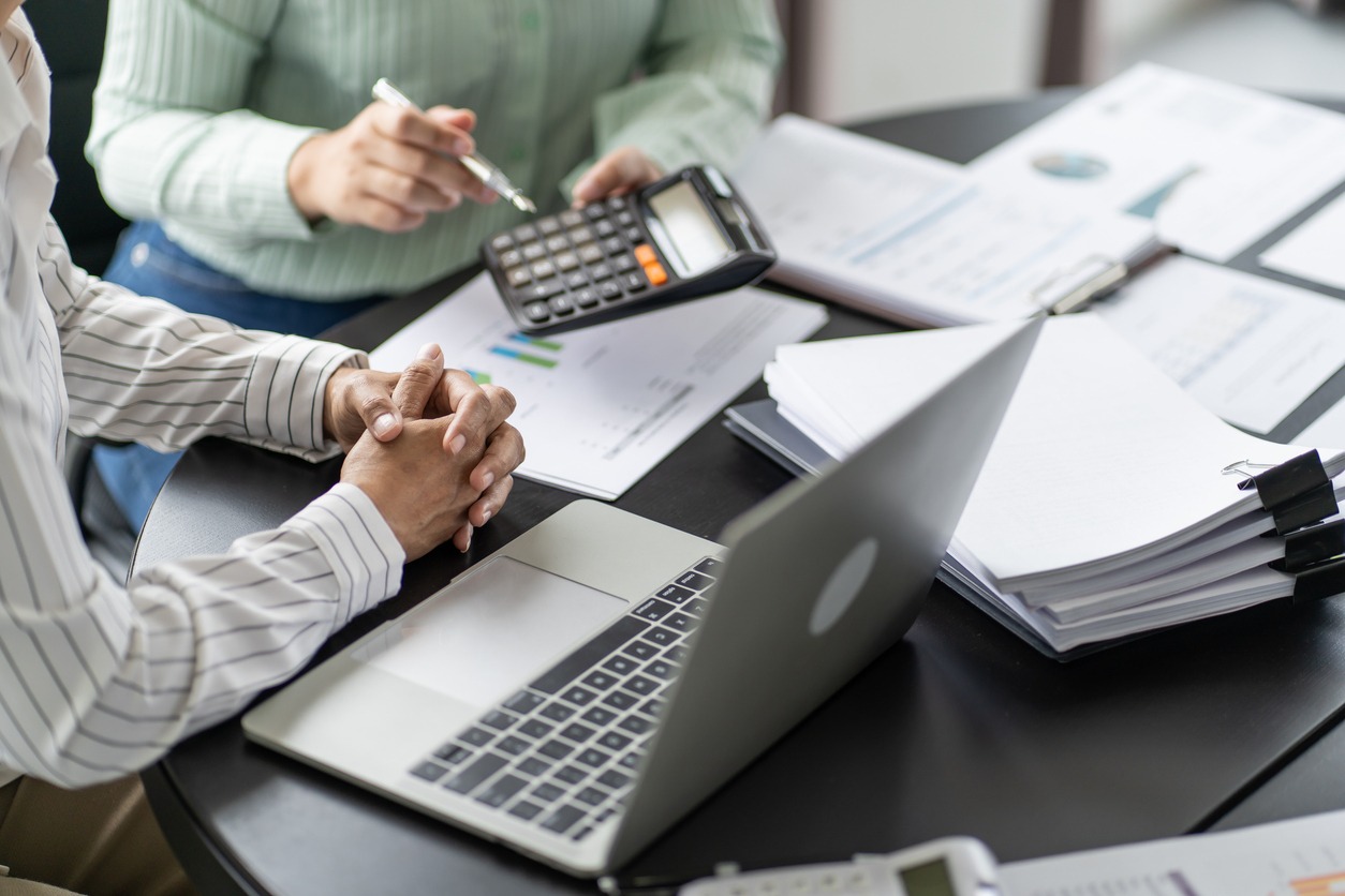 auditor or internal revenue service staff, business women checking annual financial statements of company. audit concept