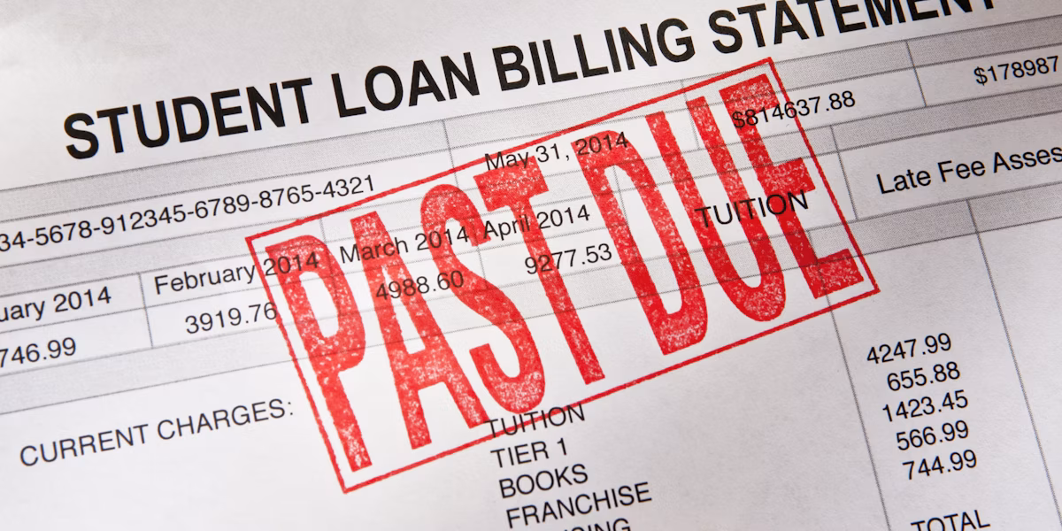 Student loan document stamped “Past Due,” indicating a missed payment and potential default.