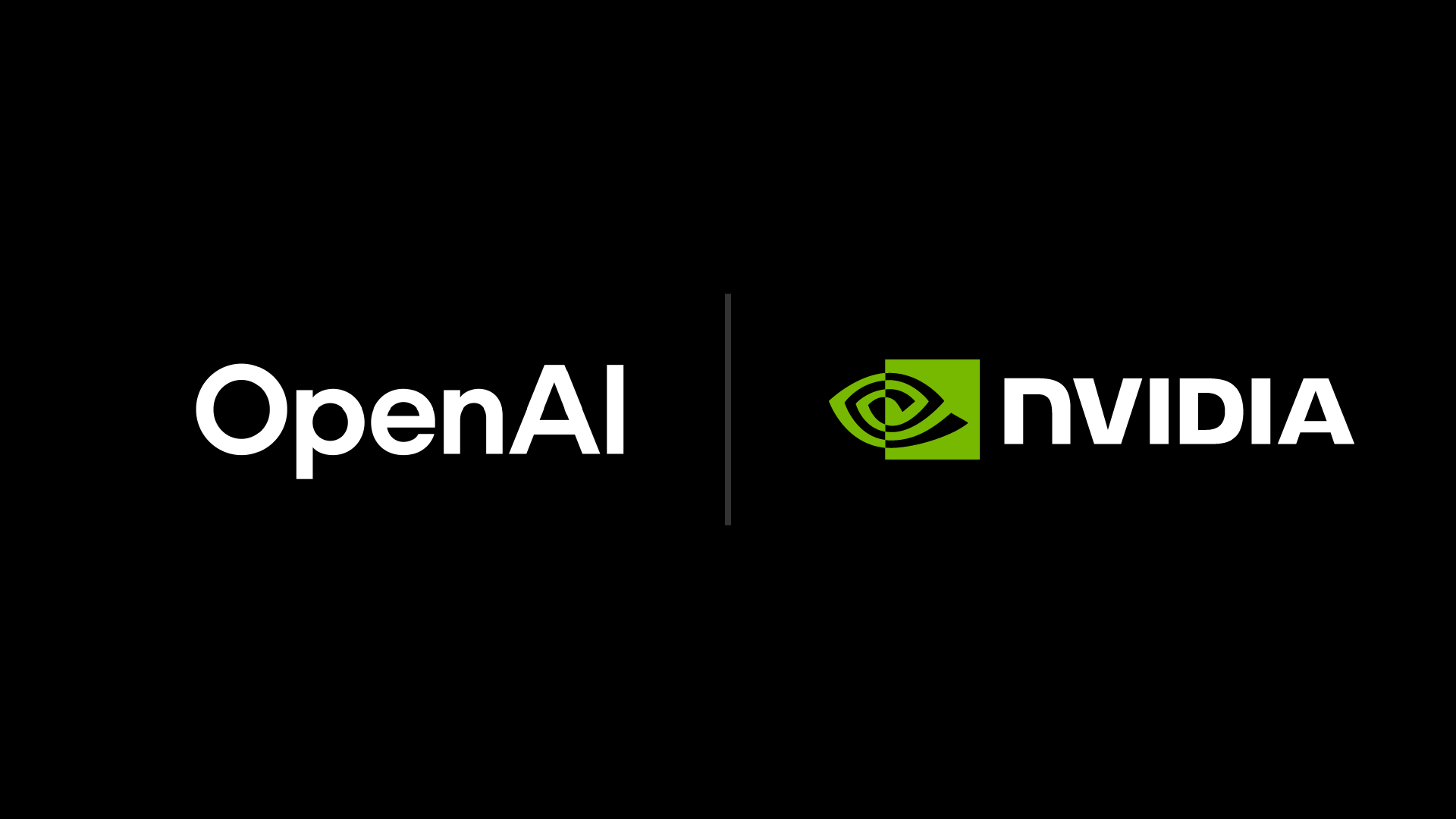 Split image showing the OpenAI logo and Nvidia logo side by side, symbolizing their $100 billion AI partnership.