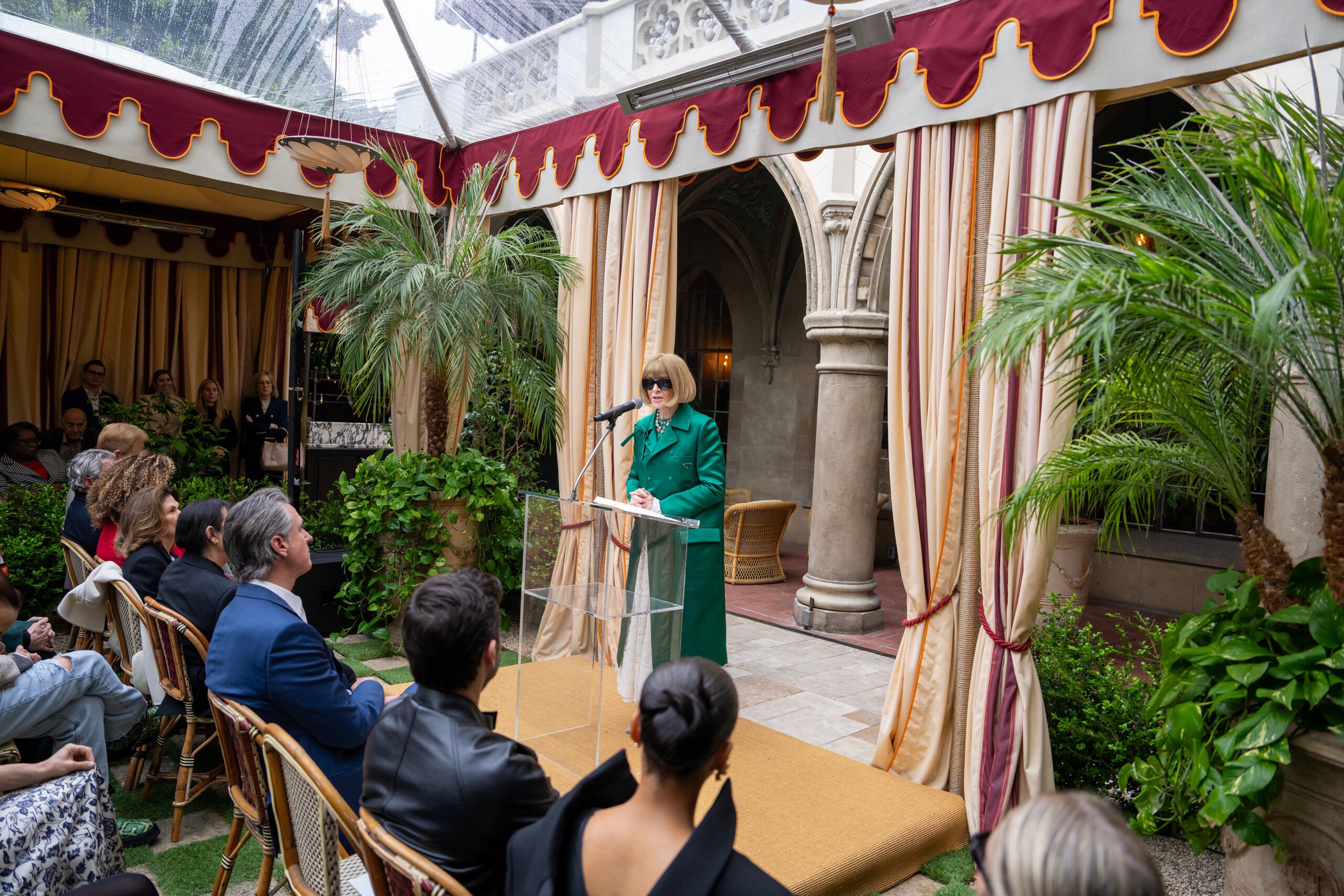 Anna Wintour giving the opening speech at Vogue World 2025 in Hollywood.