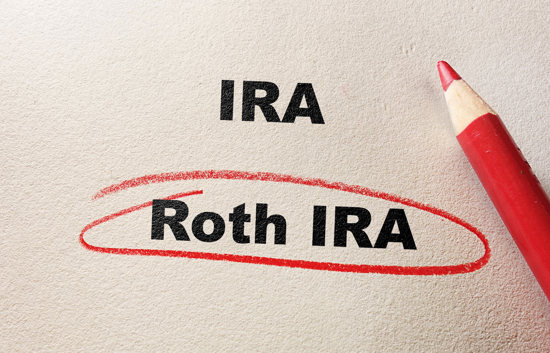 Paper with IRA and Roth IRA options, Roth IRA circled in red ink
