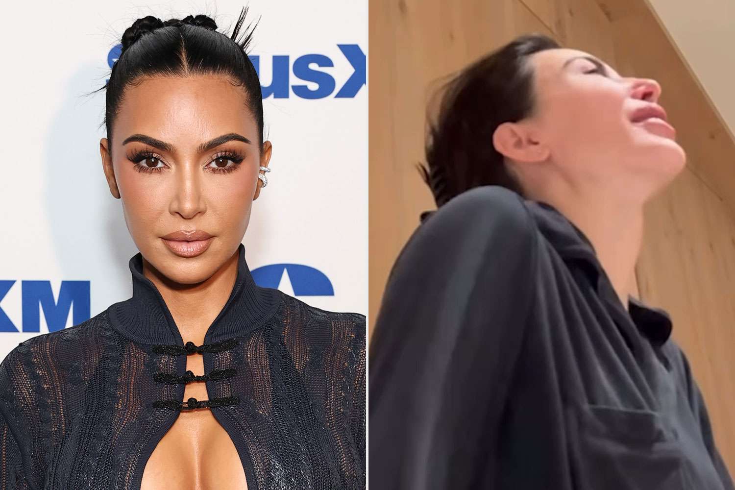 Split image of Kim Kardashian on the red carpet and crying after failing the California Bar Exam, showing the highs and lows of her legal journey.