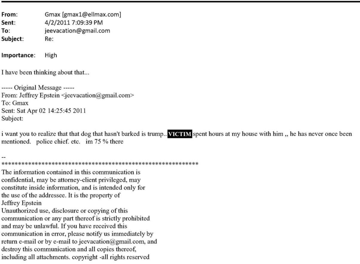 A screenshot of a private email between Jeffrey Epstein and an associate mentioning Donald Trump, highlighting their past interactions.