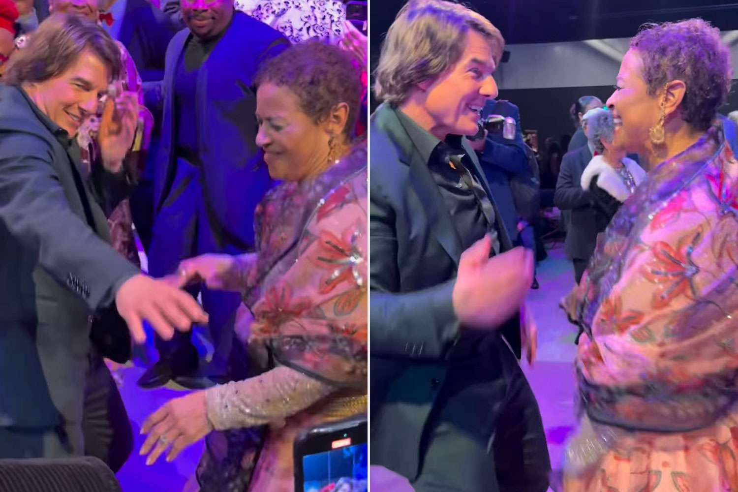 Tom Cruise dancing with Debbie Allen at the Governors Awards after-party, celebrating their honorary Oscars and enjoying the festive Hollywood atmosphere.