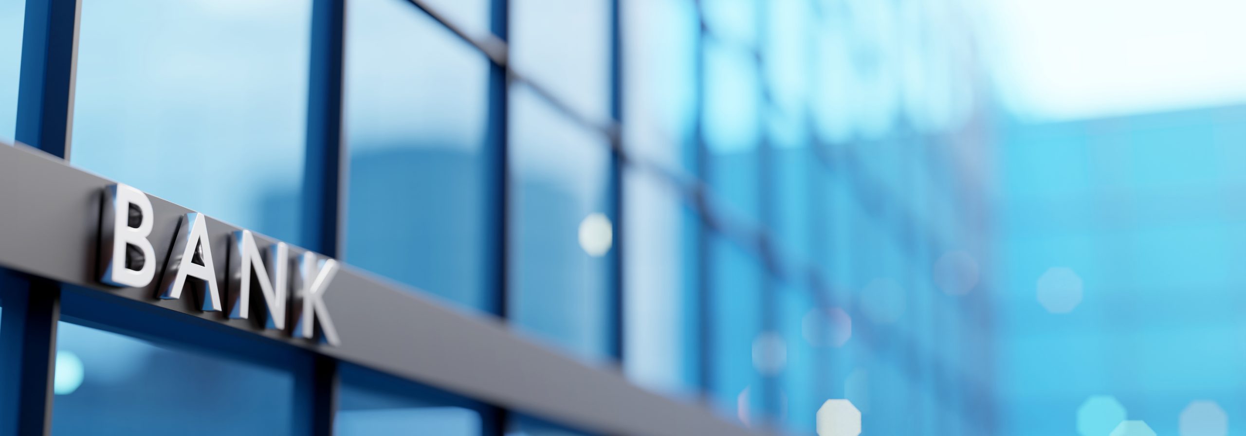 modern bank glass building. shallow depth of field. 3d render.