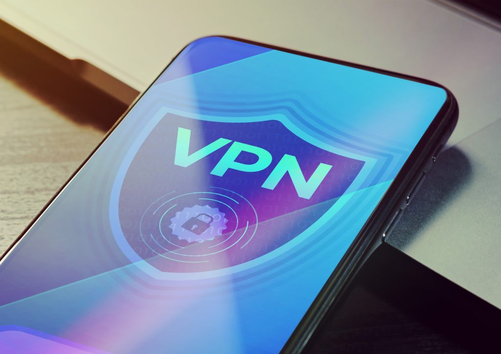 vpn virtual private network application for encrypt connection, anonymous internet using and unblock websites. close up vpn security network sign logo on the smartphone screen