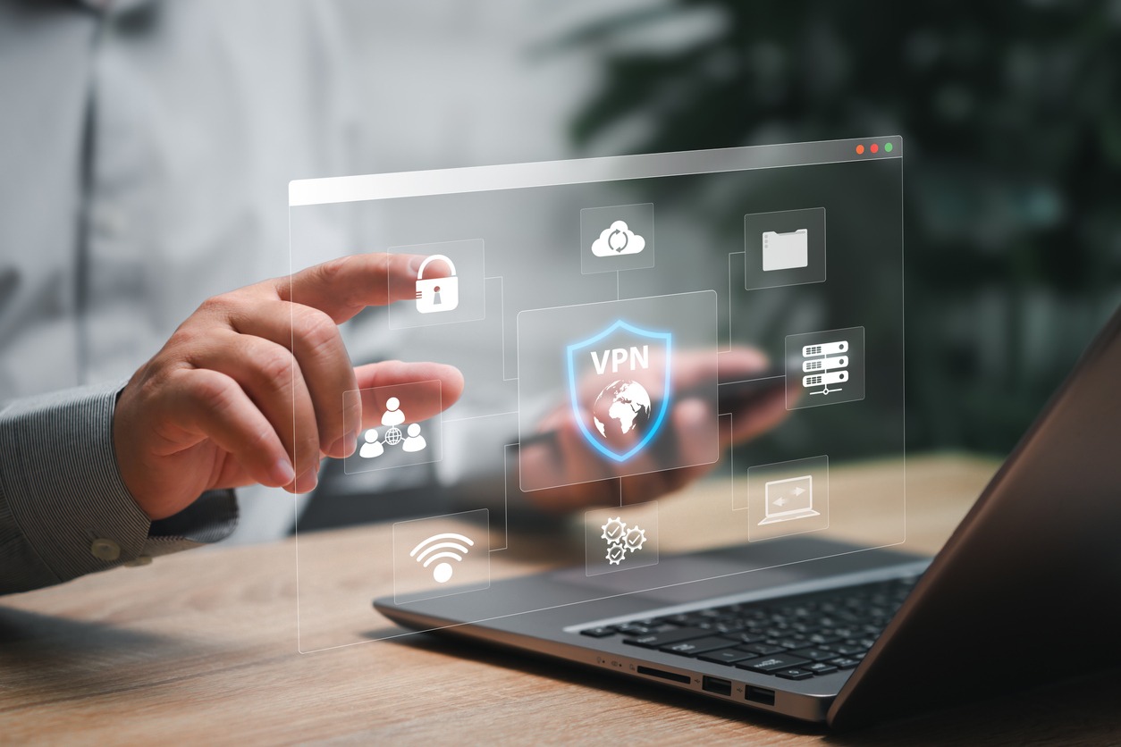 vpn virtual private network protocol and security concept, businessman use laptop and smartphone anonymous encryption private security, internet network technology to protect, vpn connecting