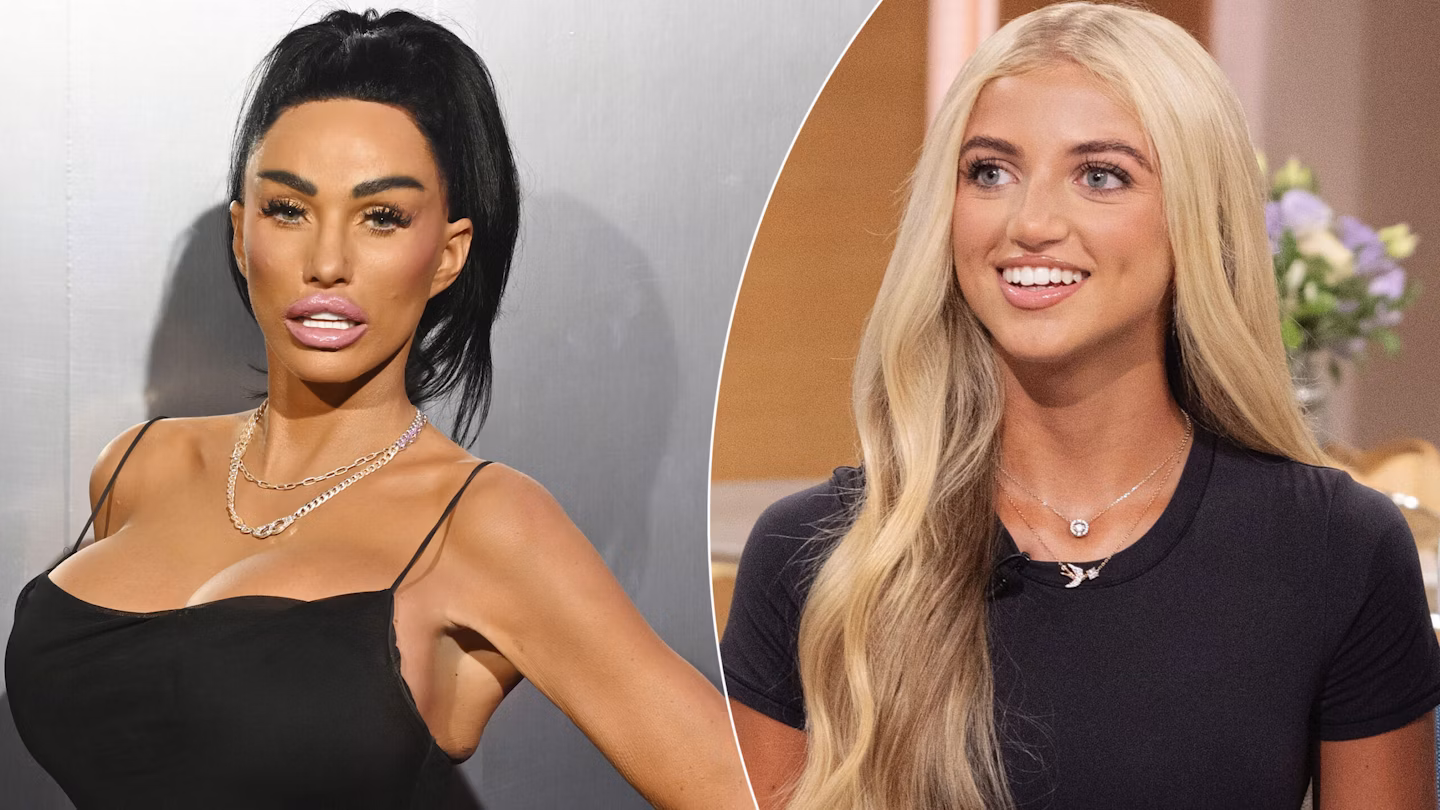 Split image showing Princess Andre on This Morning alongside a separate photo of Katie Price, highlighting the mother-daughter duo at the centre of recent feud rumours.