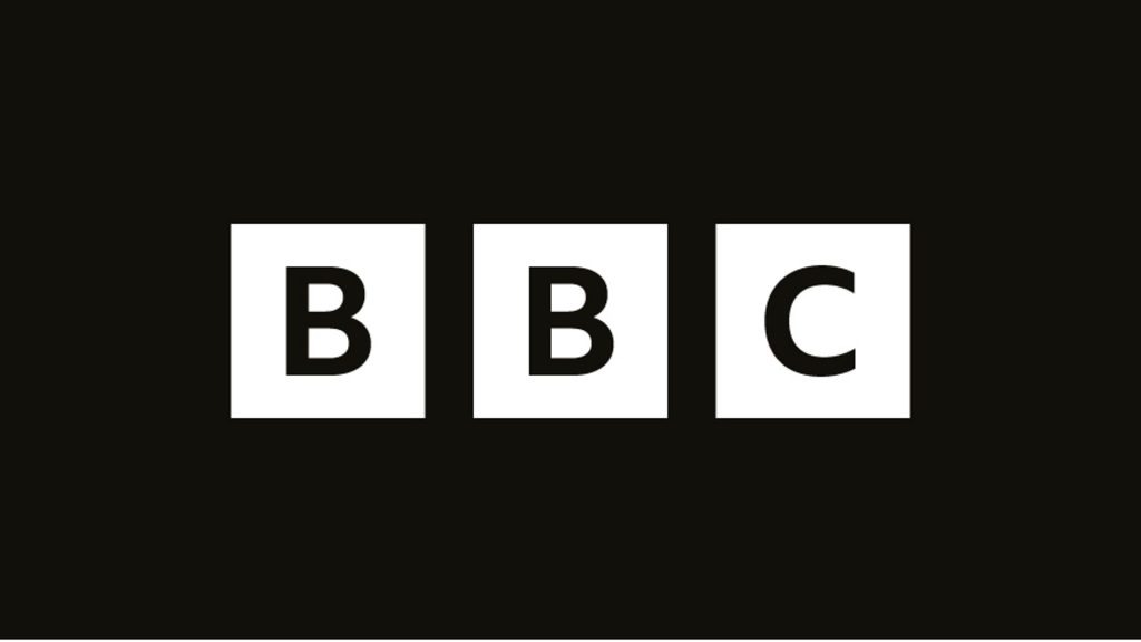 The BBC logo in bold black letters on a white background, representing the iconic British broadcaster.