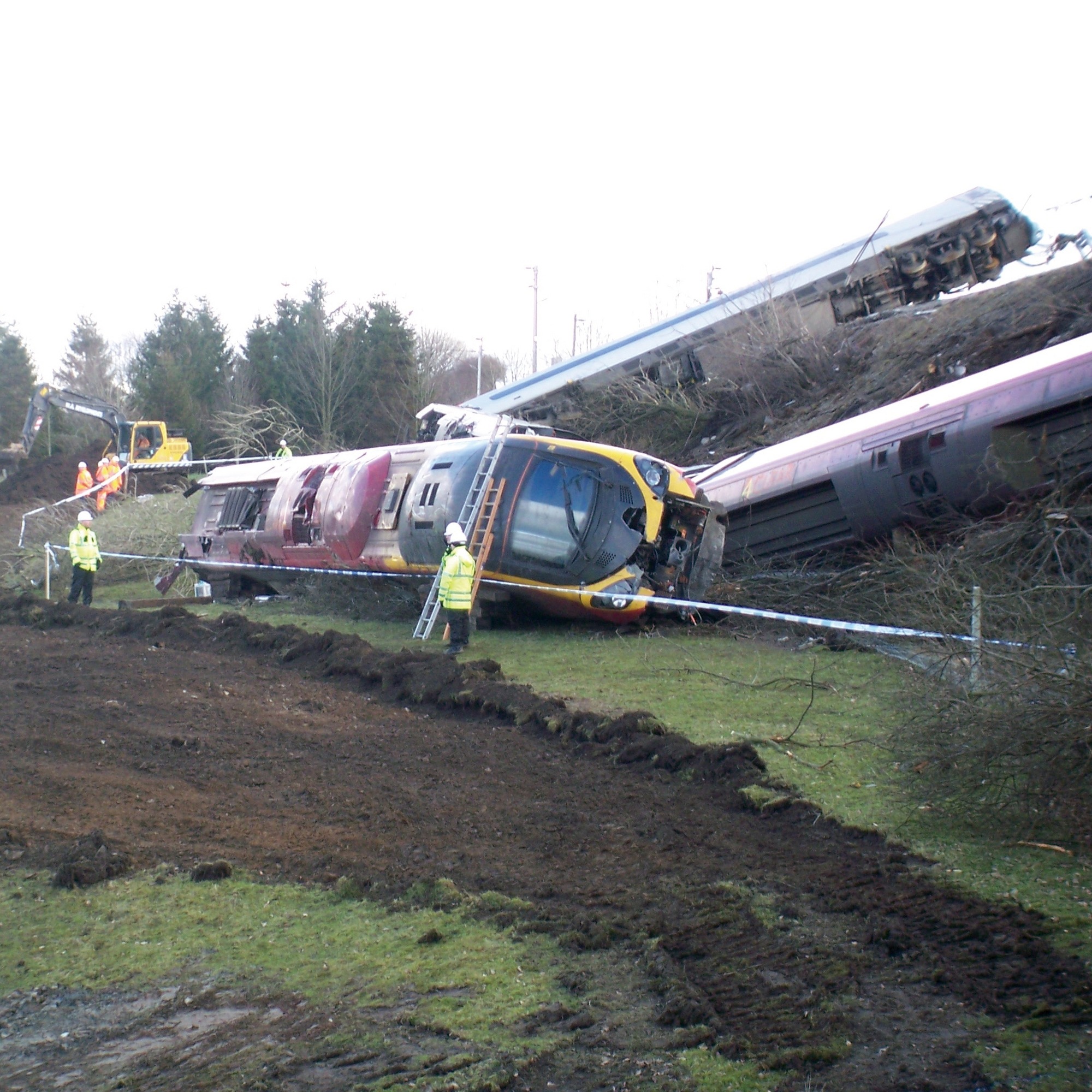 Emergency crews at the site of the 2007 Grayrigg train derailment in Cumbria, one of Britain’s most serious rail accidents.