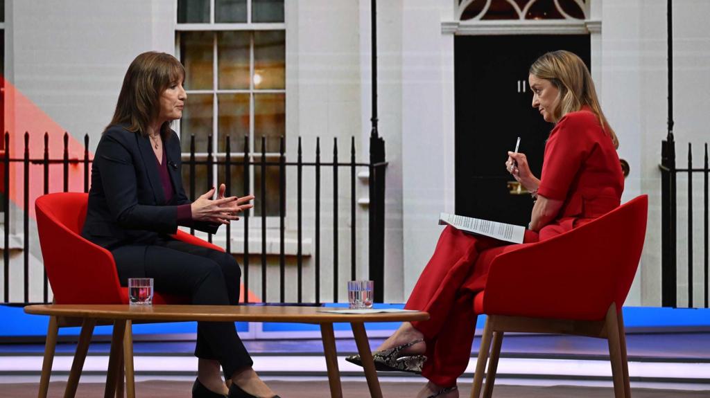 Chancellor Rachel Reeves appearing on BBC One’s Sunday with Laura Kuenssberg, responding to questions about the UK Budget and public finances, looking serious and focused.