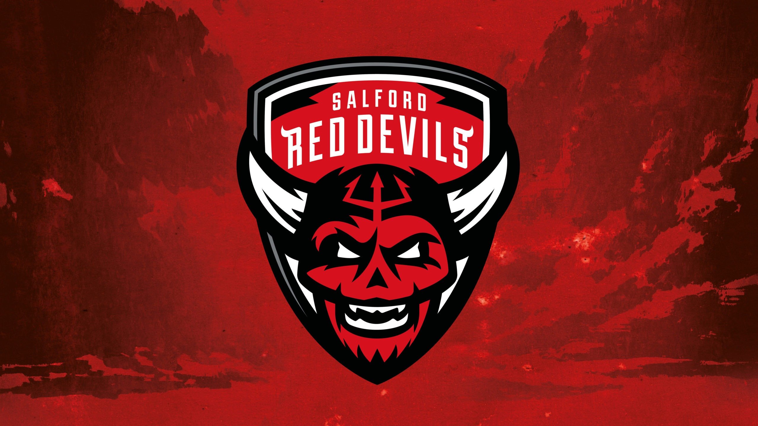 Salford Red Devils logo, featuring a stylised red devil holding a rugby ball, symbolising the historic Super League club.