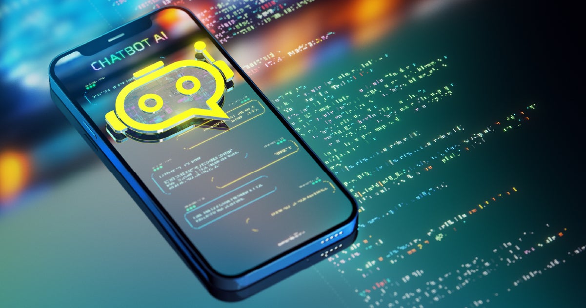 Smartphone screen showing a chatbot AI interface, symbolizing online interactions and digital scams.