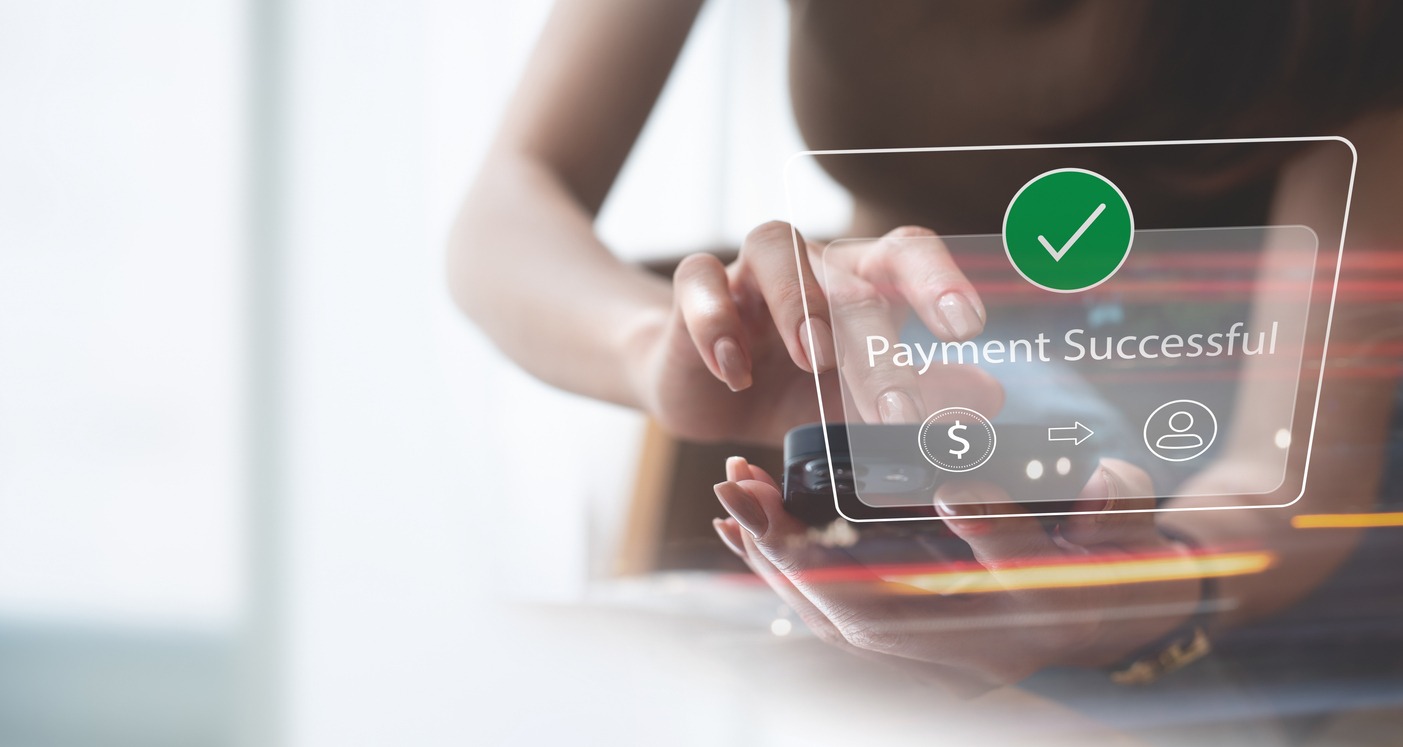 digital banking, online payment concept. woman using mobile smart phone for e transaction via mobile banking app and online shopping, internet payment technology, e commerce