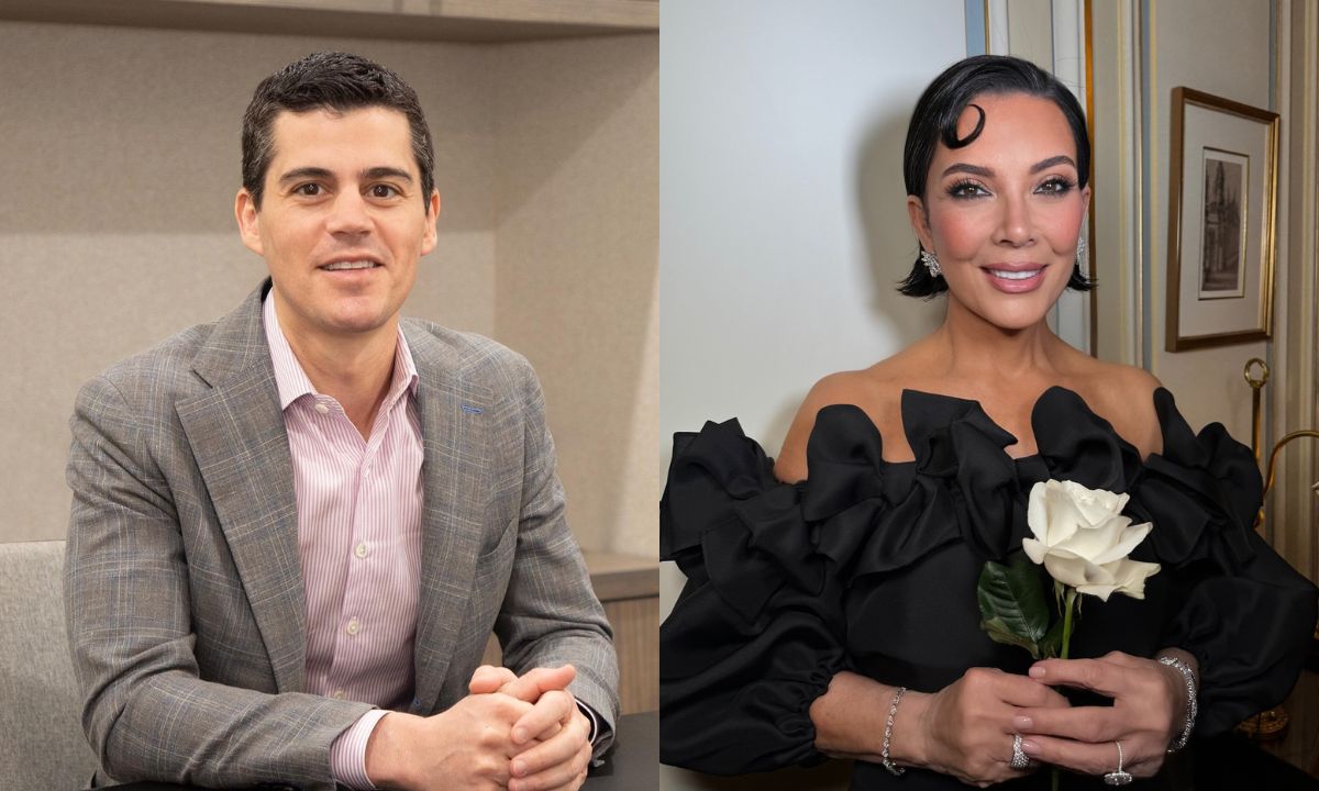 Split image showing cosmetic surgeon Dr. Steven Levine alongside Kris Jenner, highlighting their collaboration on her recent facelift.