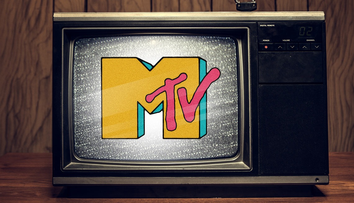MTV logo displayed on an old-fashioned CRT television screen