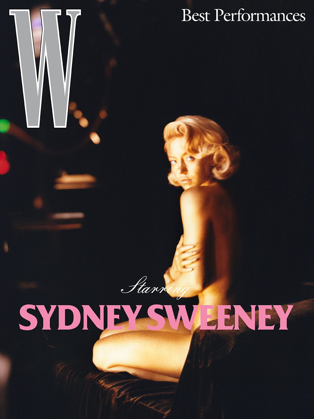 Sydney Sweeney poses nude on the cover of W Magazine 2026, styled in Old Hollywood glamour with curled hair and a diamond necklace