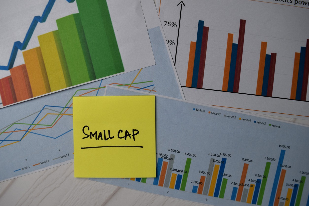 small cap write on sticky notes isolated on office desk. stock market concept