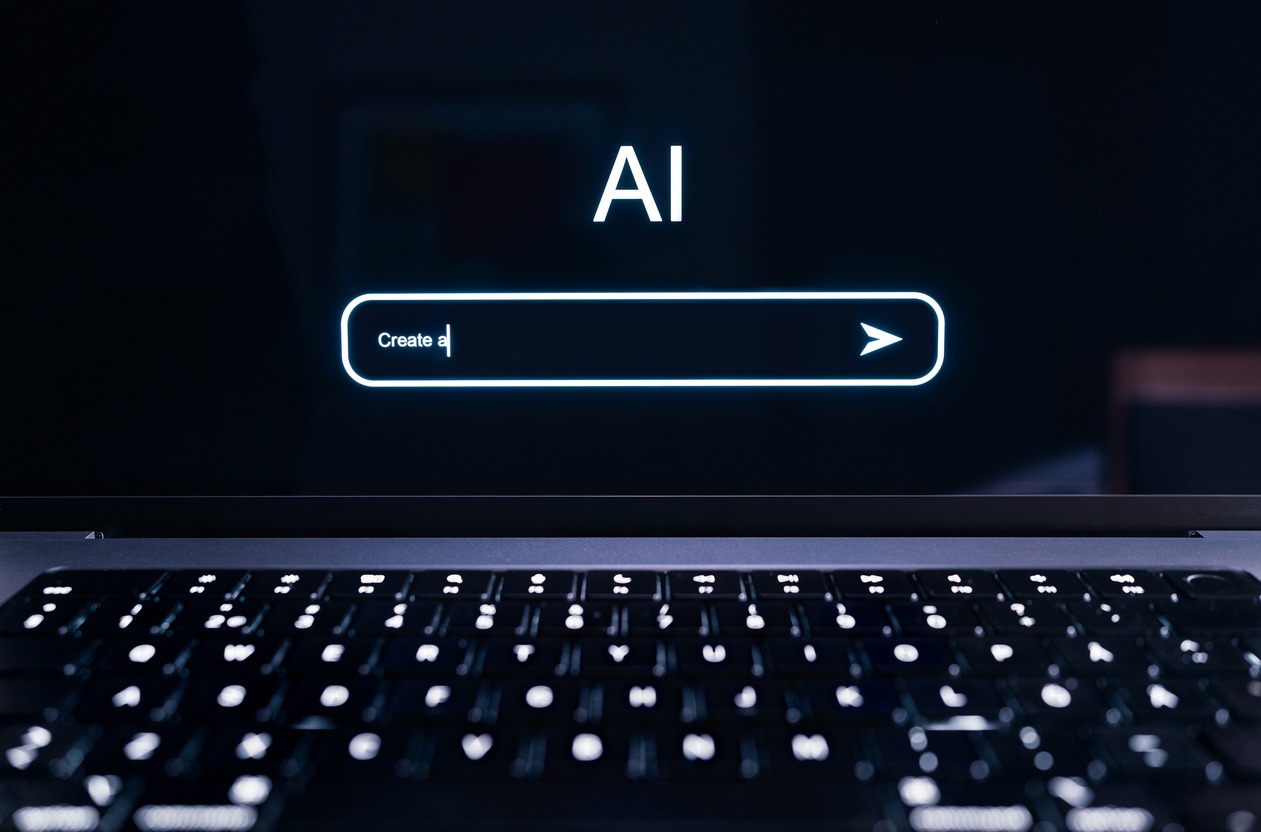 ai prompt in chat screen. artificial intelligence in generative chatbot. command to generate text or image with new tech. digital robot technology in computer.