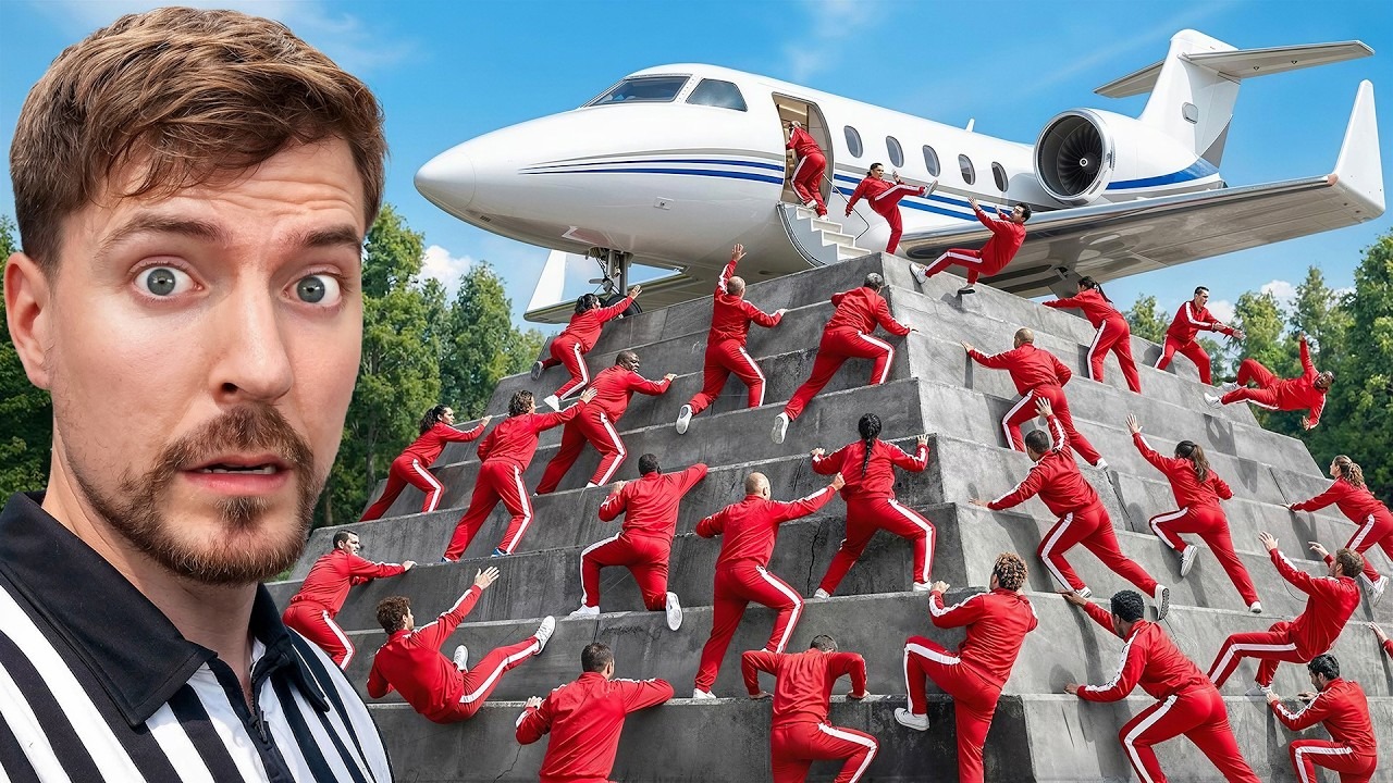 MrBeast giving away a private jet in a YouTube video, part of his signature large-scale giveaway challenges.