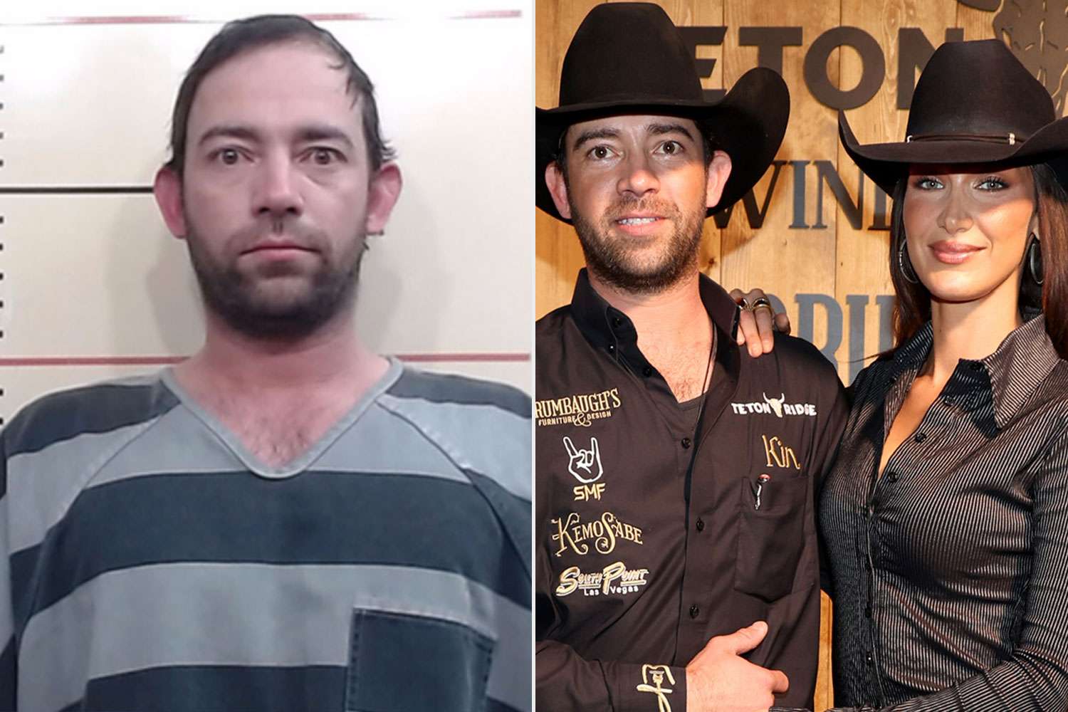 Adan Banuelos mugshot with a smaller inset photo of him and Bella Hadid together a few years ago, showing the shift from their past closeness to present troubles.