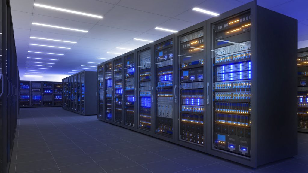 black storage and processing unit, large ai processing server room, data center storage and network processing room, ssd and hard disk drive storage, and processor cooling system,3d rendering