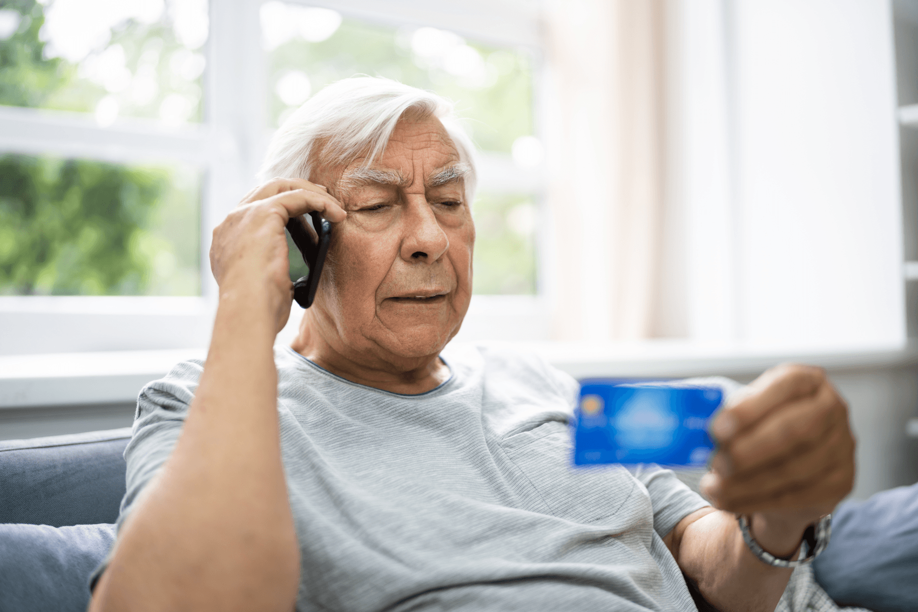 Illustration of an elderly person targeted by a phone scam escalating into real-world harm
