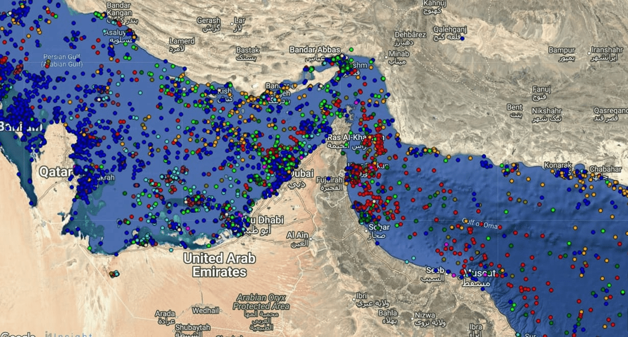 Oil tankers transiting the Strait of Hormuz, a critical global energy chokepoint