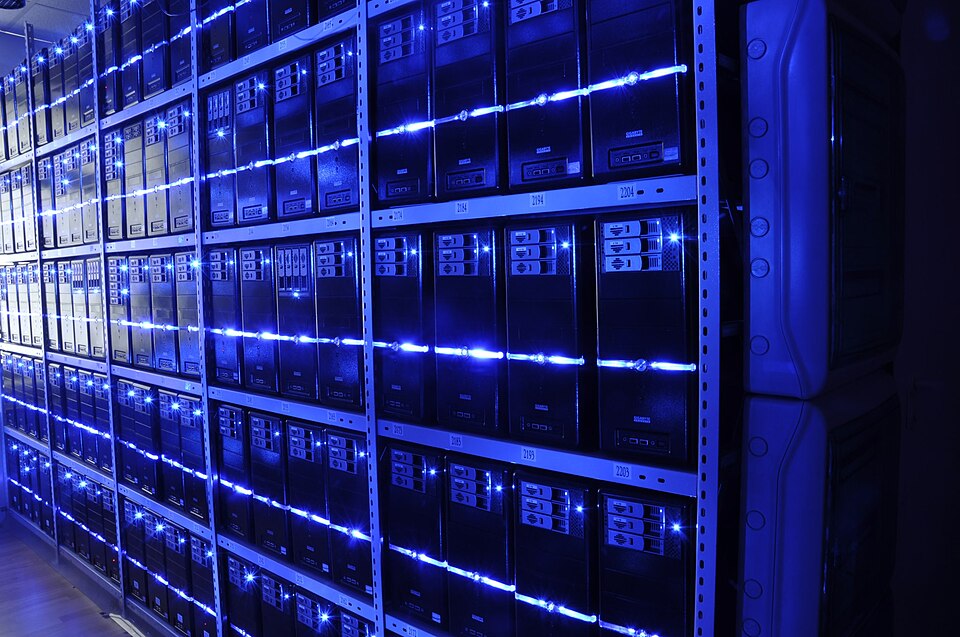 ai data centre showing servers in blue high tech light