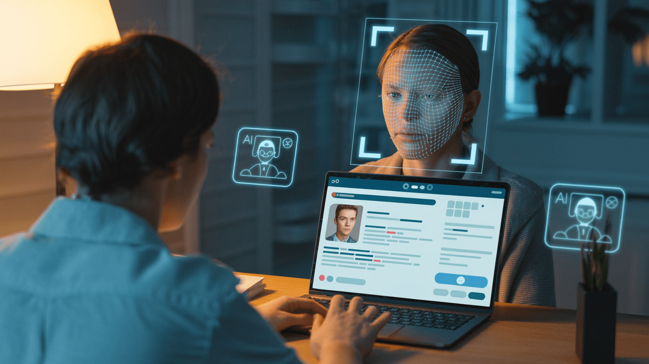Job applicant facing AI-powered hiring software during online recruitment process