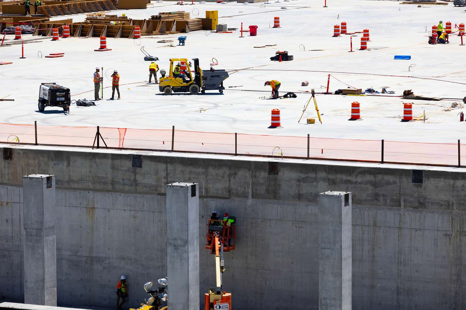 Factory construction project highlighting slowing US manufacturing growth and job creation.
