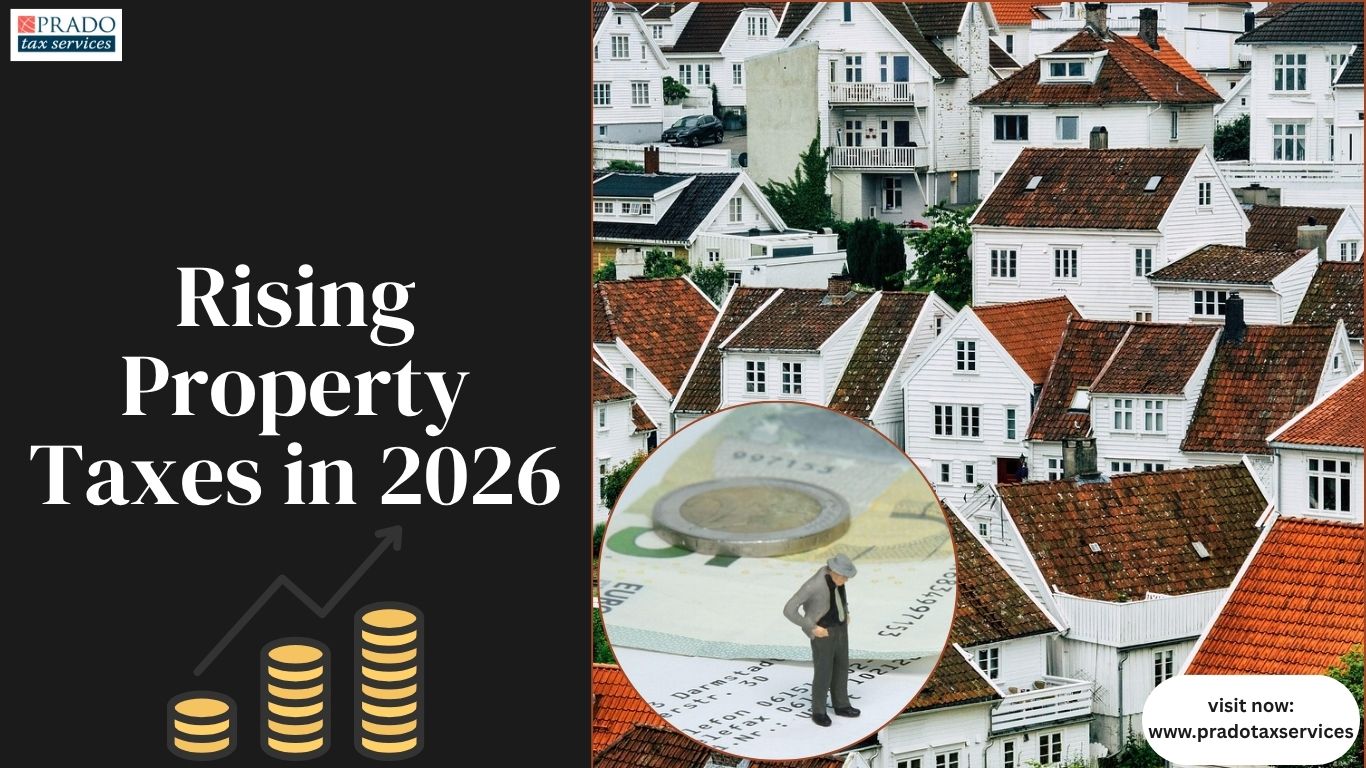 Family reviewing rising property tax bills and financial documents while planning household expenses in 2026.