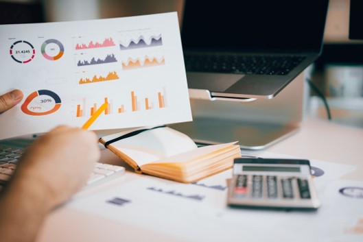 Reviewing business accounts at a desk