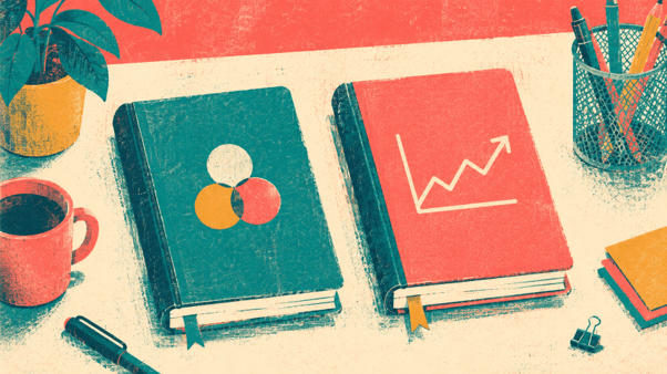 Illustration of two separate ledgers representing community funds and personal savings